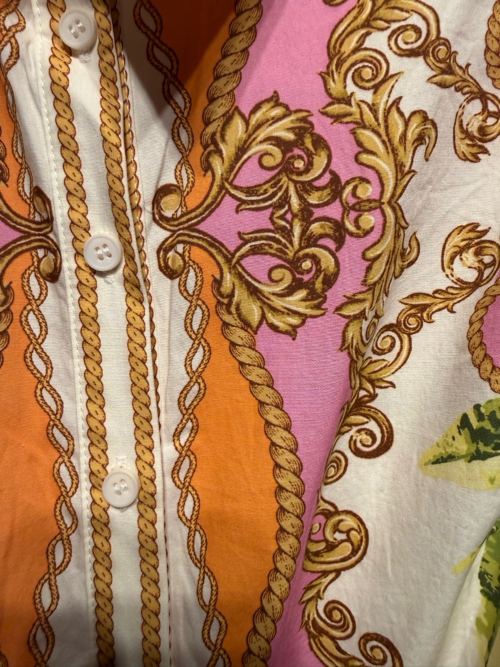 Flying Tomato Pink, Orange & Cream Printed mini Shirt Dress baroque scarf print - Picture 6 of 9